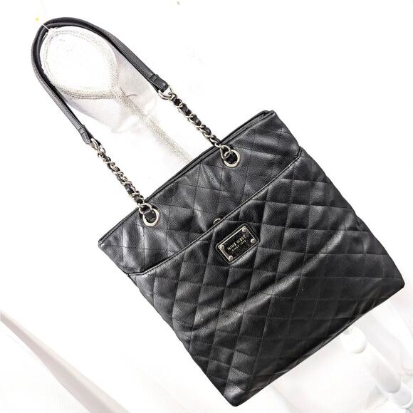 NINE WEST! LUXE BLACK QUILTED LARGE SIZED PURSE, TOTE, HANDBAG- GORGEOUS! - Picture 11 of 11